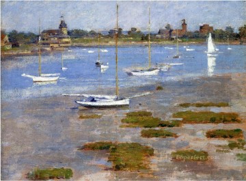 Paisajes Painting - Marea baja El barco impresionista Riverside Yacht Club Theodore Robinson Paisajes